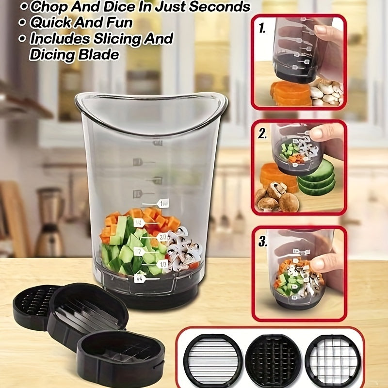 3-in-1 Manual Food Slicer & Chopper - Versatile Kitchen Gadget for Salads, Stir Frys & More - Easy Dice, Slice & Measure with Safety Cover - Dishwasher Safe