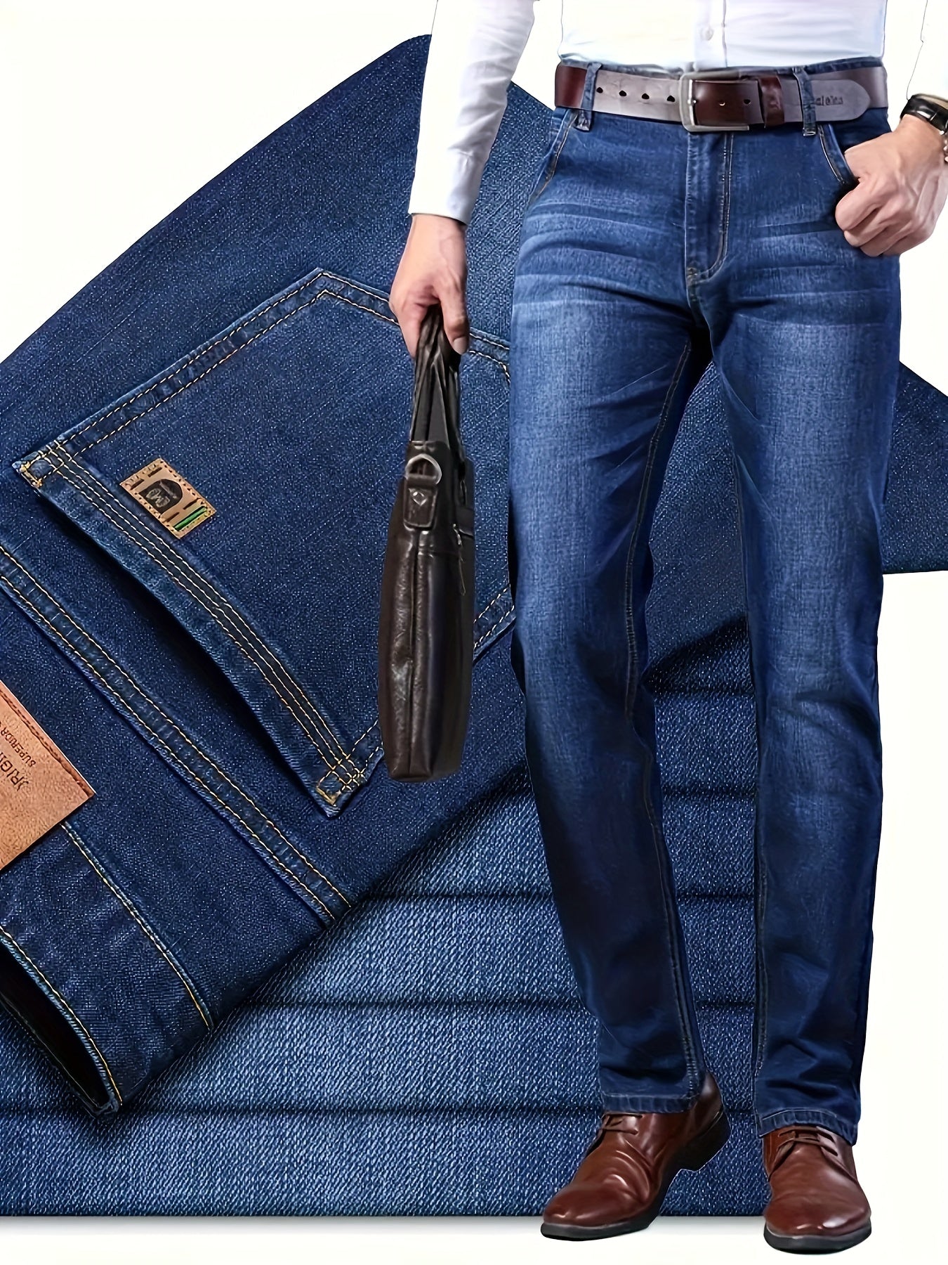 Fijne stretch denim heren jeans (straight legs)
