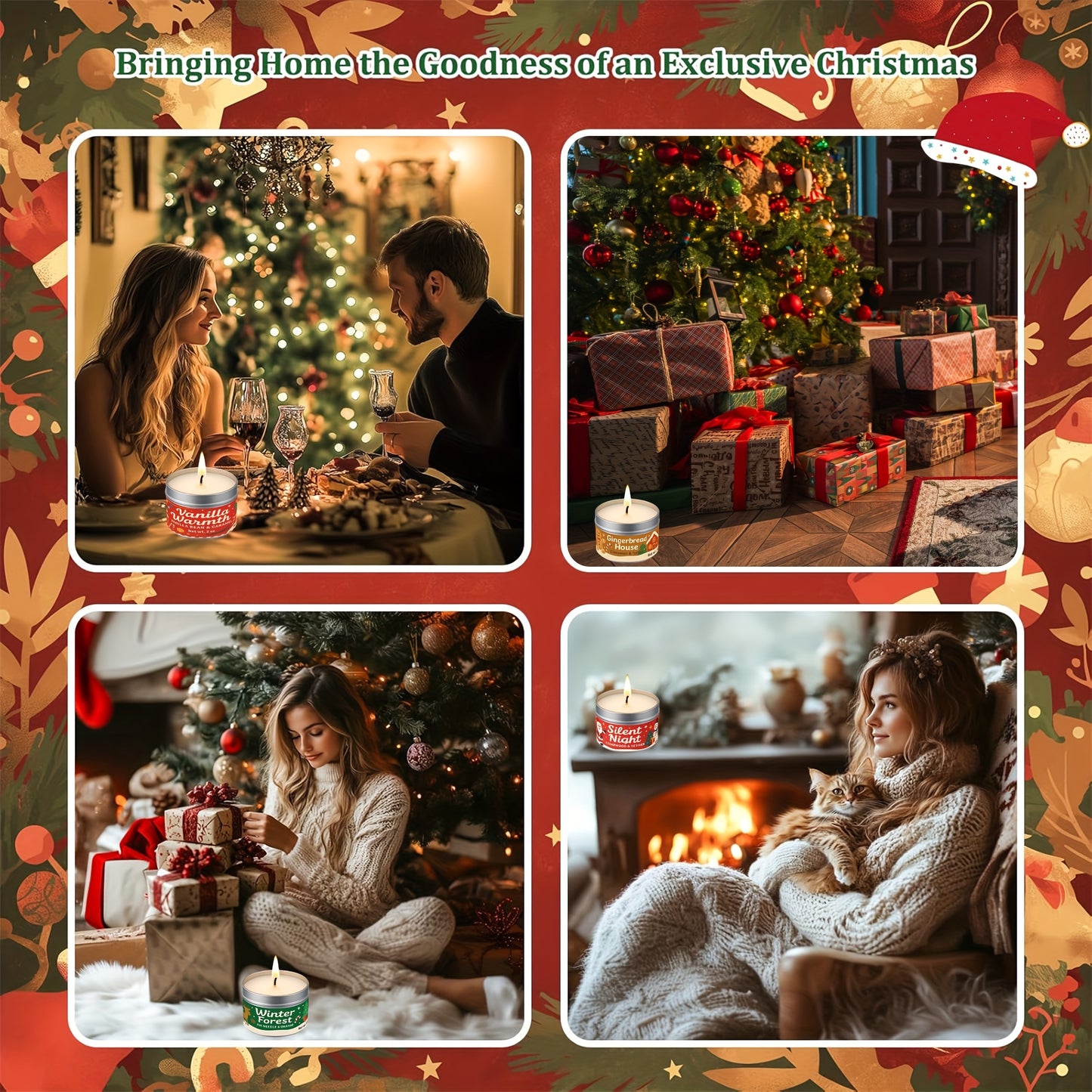 4pcs Premium Holiday Scented Candle Set - Christmas Candles with Cinnamon, Pine Tree & Vanilla Scents | Perfect Gift for Family and Friends | Ideal for Cozy Winter Nights, Holiday Parties & Home Decor | 4x3oz Christmas Candle