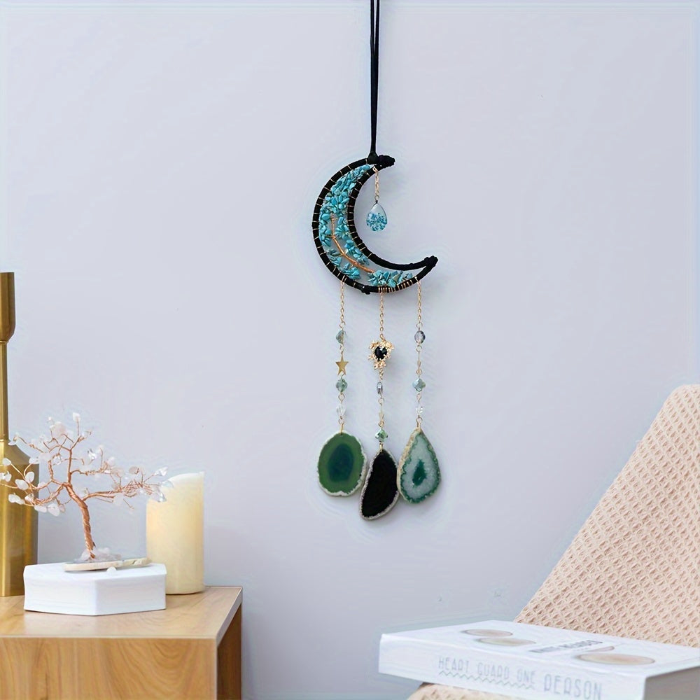 12cm X 48cm Resin Agate Moon Phase Dreamcatcher, Metal & Stone Material, Life Tree Car Mirror Hanging Charm, Decorative Art Style, 160g/375g Options, Festive Garden Party Decor