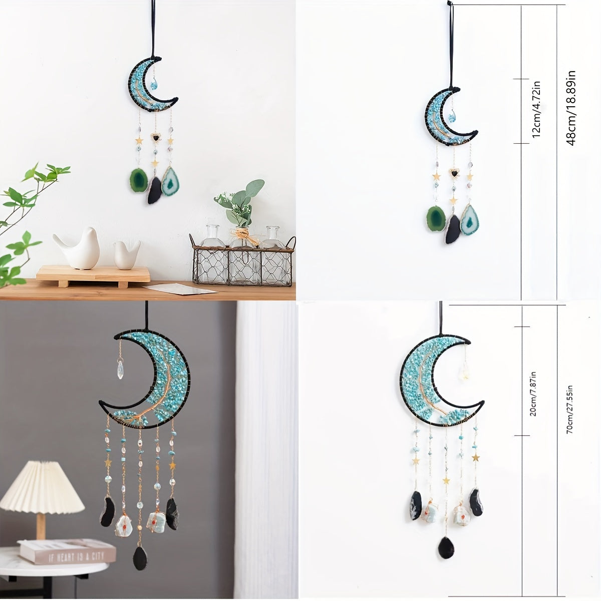12cm X 48cm Resin Agate Moon Phase Dreamcatcher, Metal & Stone Material, Life Tree Car Mirror Hanging Charm, Decorative Art Style, 160g/375g Options, Festive Garden Party Decor