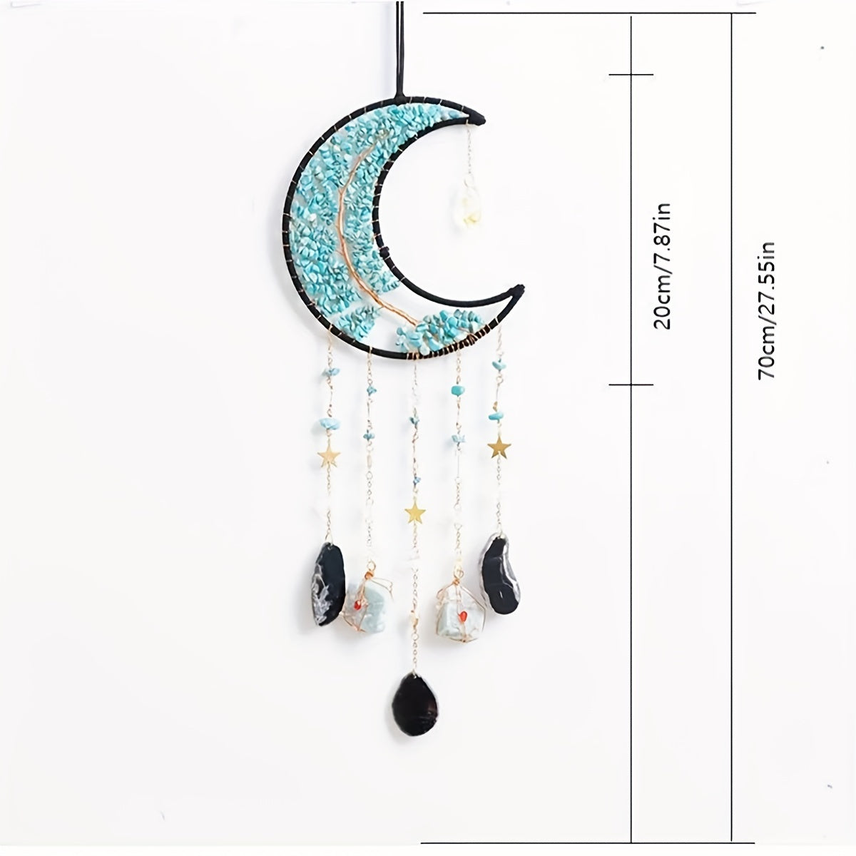 12cm X 48cm Resin Agate Moon Phase Dreamcatcher, Metal & Stone Material, Life Tree Car Mirror Hanging Charm, Decorative Art Style, 160g/375g Options, Festive Garden Party Decor