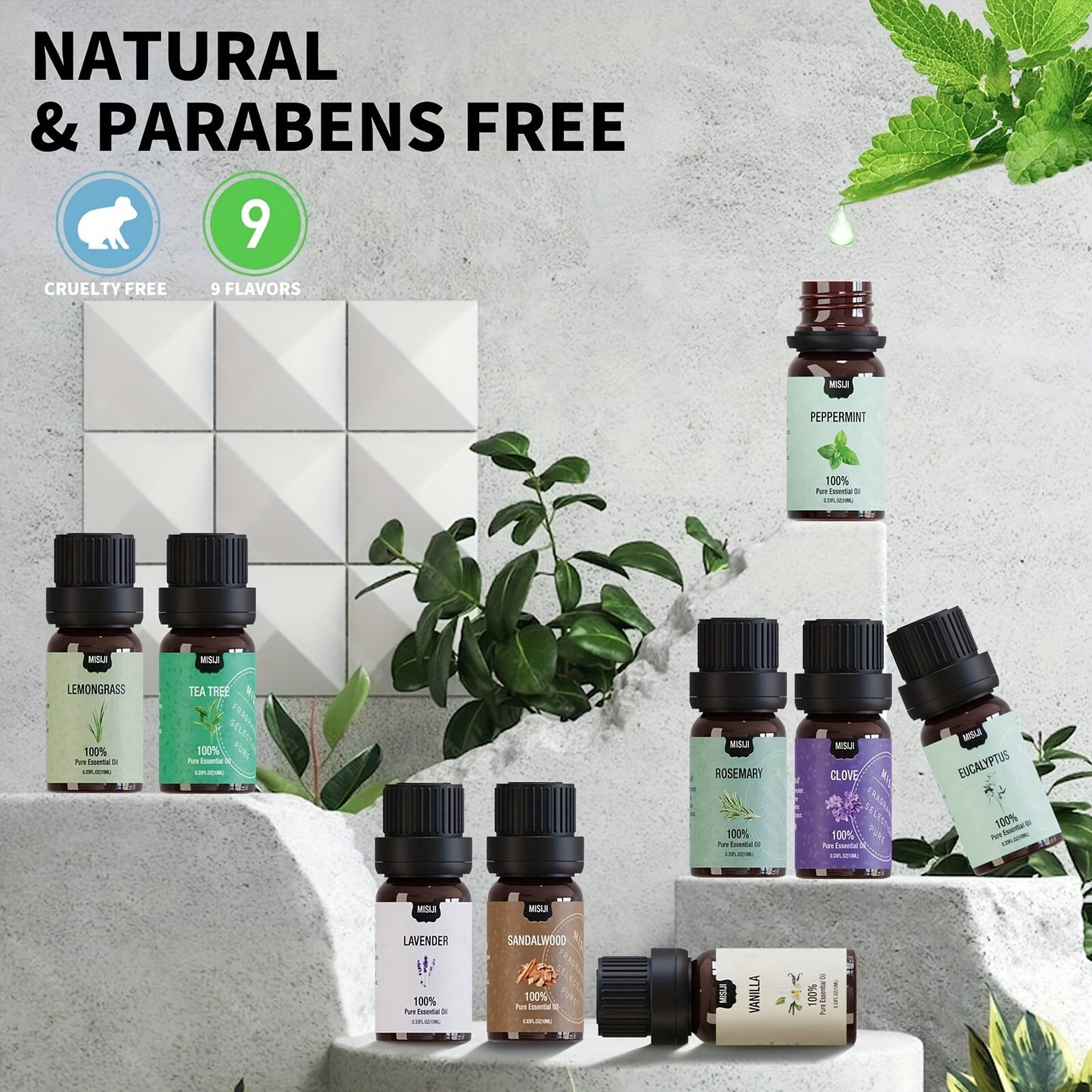 Premium Essential Oil Set with Diffuser Humidifier for Sleep Relaxation – 9pcs 10ml/3.04fl.oz Bundle – Promotes a Pleasant Home Scent – Ideal for DIY Scented Candles and Soap – Long-Lasting Fragrance – Perfect Hallo