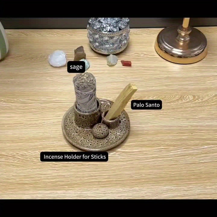 1pc 4-in-1 Ceramic Incense Burner Holder – Palo Santo & Sage Smudge Stand with Stick & Candle Holder, Elegant Home Decor for Meditation, Yoga, and Aromatherapy Relaxation, Home Relaxation | Rustic Ceramic Holder | Terracott