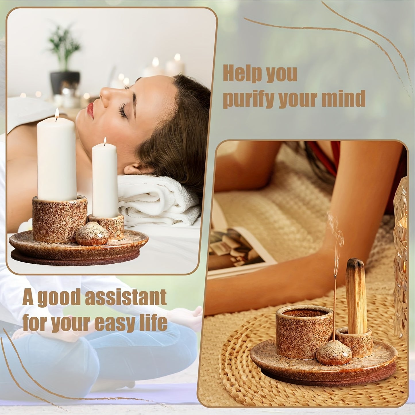 1pc 4-in-1 Ceramic Incense Burner Holder – Palo Santo & Sage Smudge Stand with Stick & Candle Holder, Elegant Home Decor for Meditation, Yoga, and Aromatherapy Relaxation, Home Relaxation | Rustic Ceramic Holder | Terracott