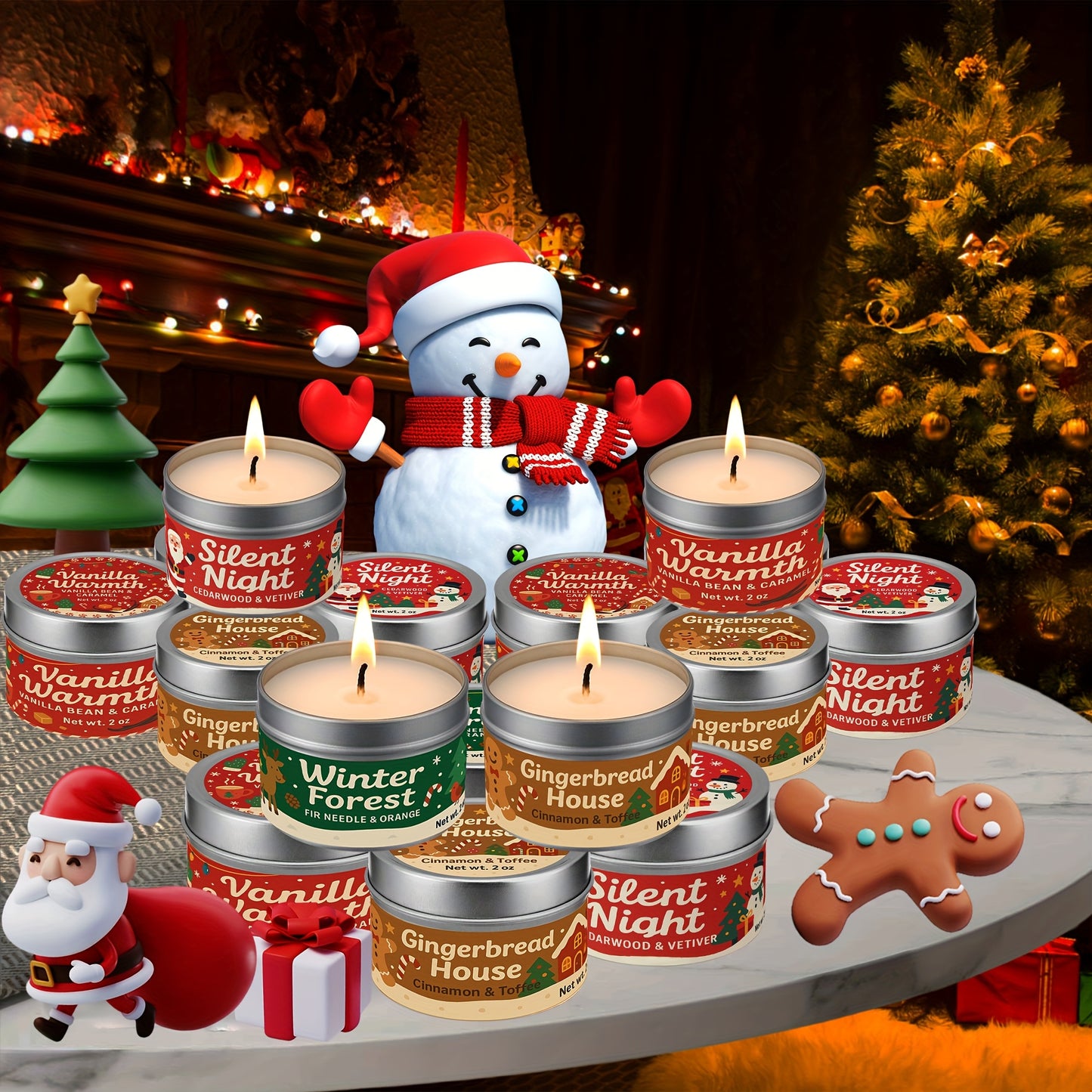 4pcs Premium Holiday Scented Candle Set - Christmas Candles with Cinnamon, Pine Tree & Vanilla Scents | Perfect Gift for Family and Friends | Ideal for Cozy Winter Nights, Holiday Parties & Home Decor | 4x3oz Christmas Candle