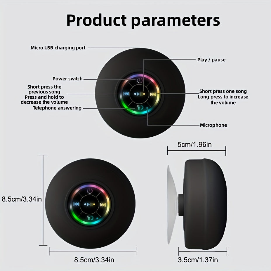 [Popular Choice] Portable Waterproof Wireless Speaker with Suction Cup - USB Rechargeable, 2-Hour Playtime, Ideal for Parties, Bathroom, Travel & Outdoor Use