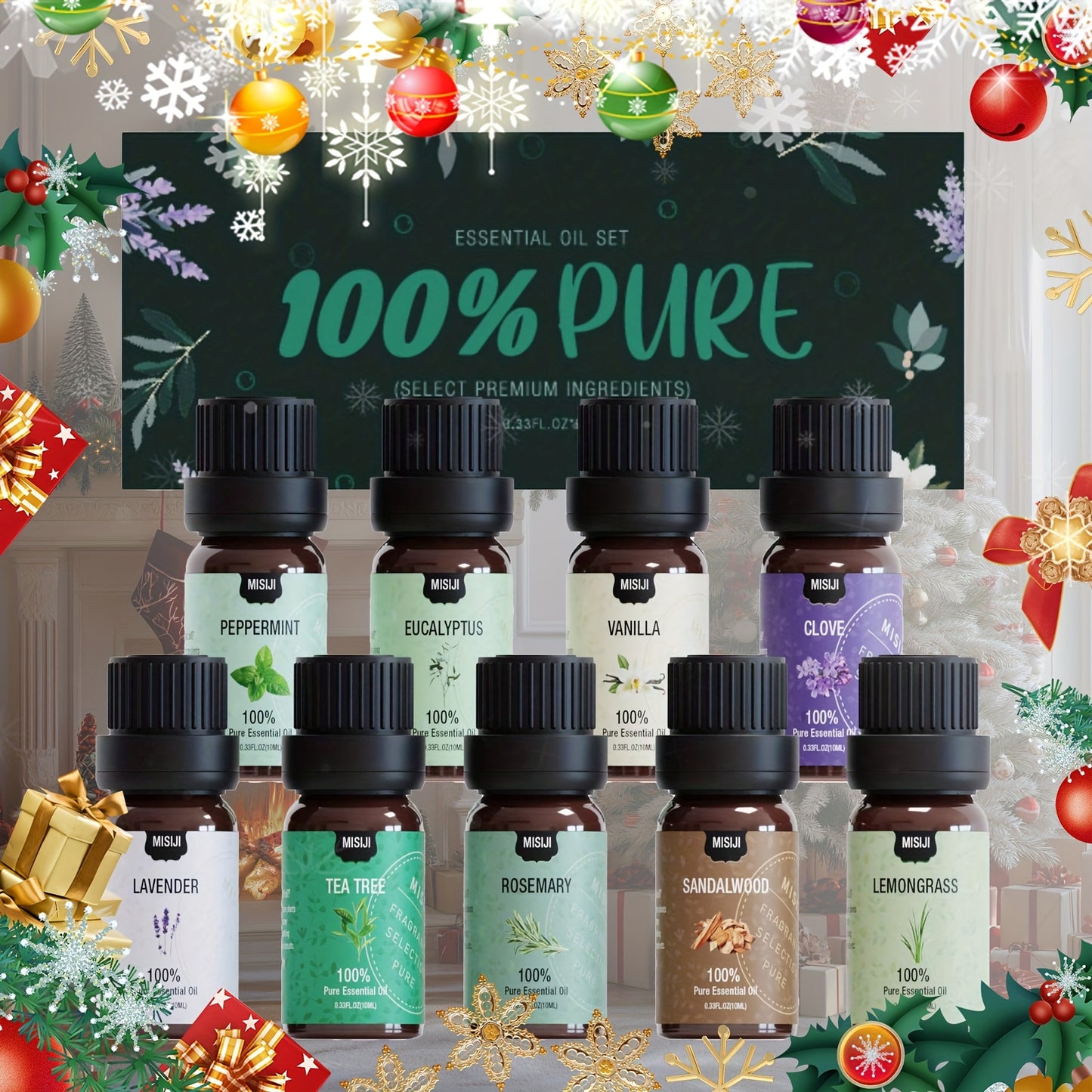 Premium Essential Oil Set with Diffuser Humidifier for Sleep Relaxation – 9pcs 10ml/3.04fl.oz Bundle – Promotes a Pleasant Home Scent – Ideal for DIY Scented Candles and Soap – Long-Lasting Fragrance – Perfect Hallo