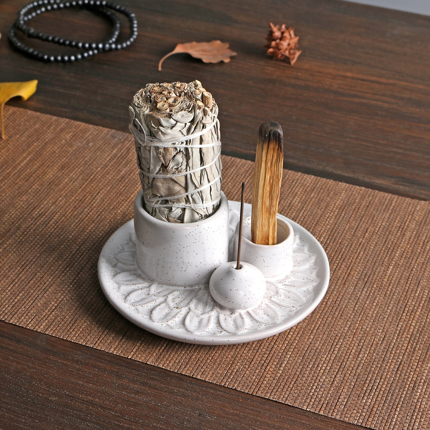 1pc 4-in-1 Ceramic Incense Burner Holder – Palo Santo & Sage Smudge Stand with Stick & Candle Holder, Elegant Home Decor for Meditation, Yoga, and Aromatherapy Relaxation, Home Relaxation | Rustic Ceramic Holder | Terracott