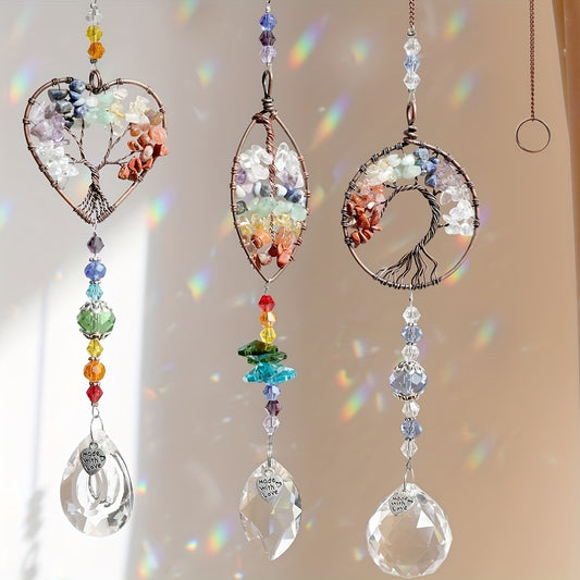 3pcs Crystal Suncatchers, Colorful Life Tree Crystals Sun Catcher Ball Prism Rainbow Maker Pendants For Garden Window Wedding Party Patio Home Indoor Outdoor Decoration
