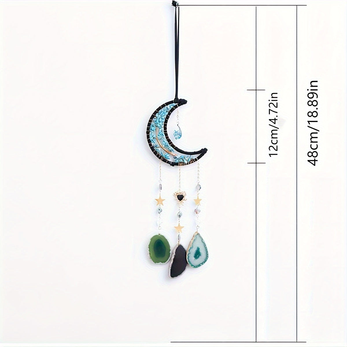 12cm X 48cm Resin Agate Moon Phase Dreamcatcher, Metal & Stone Material, Life Tree Car Mirror Hanging Charm, Decorative Art Style, 160g/375g Options, Festive Garden Party Decor