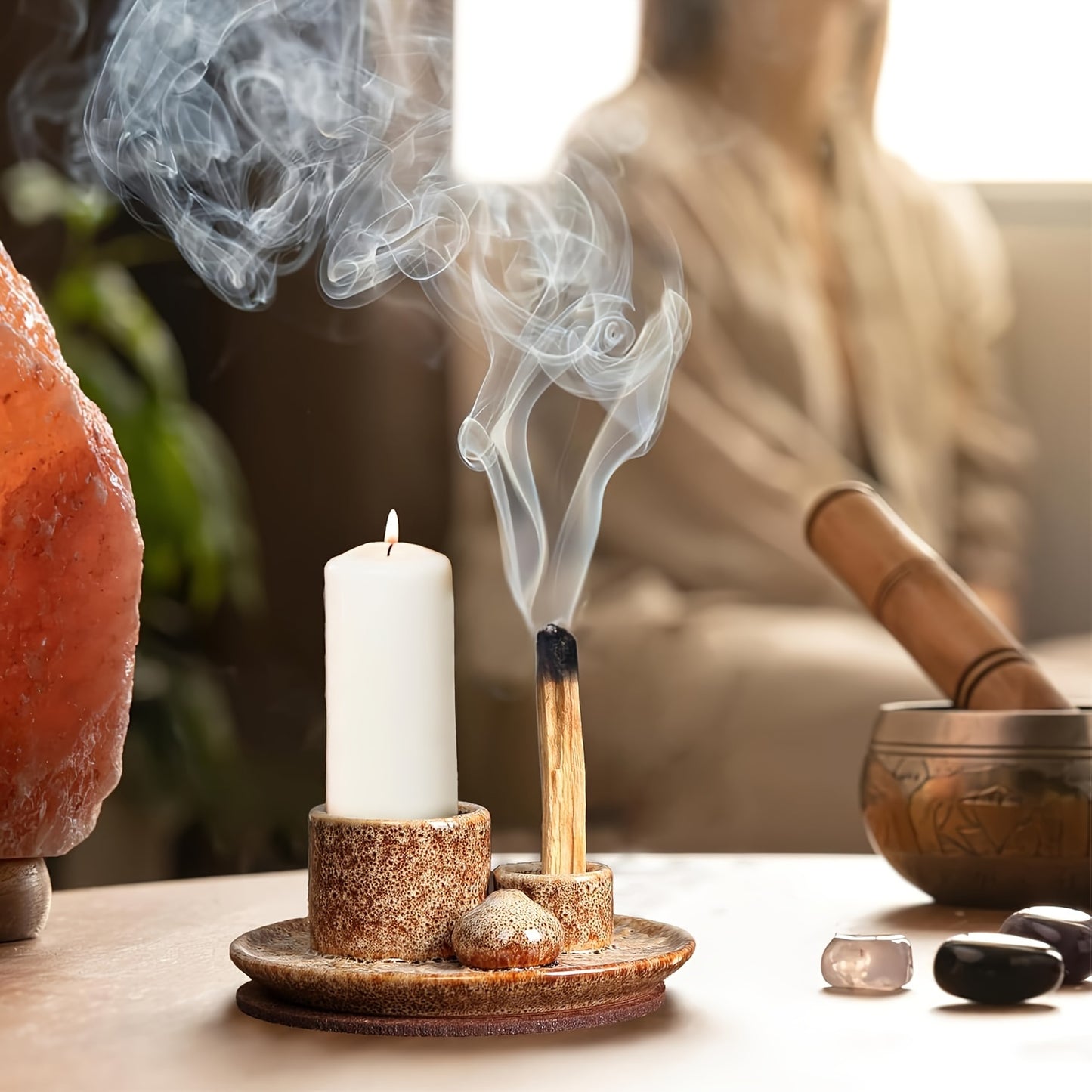 1pc 4-in-1 Ceramic Incense Burner Holder – Palo Santo & Sage Smudge Stand with Stick & Candle Holder, Elegant Home Decor for Meditation, Yoga, and Aromatherapy Relaxation, Home Relaxation | Rustic Ceramic Holder | Terracott