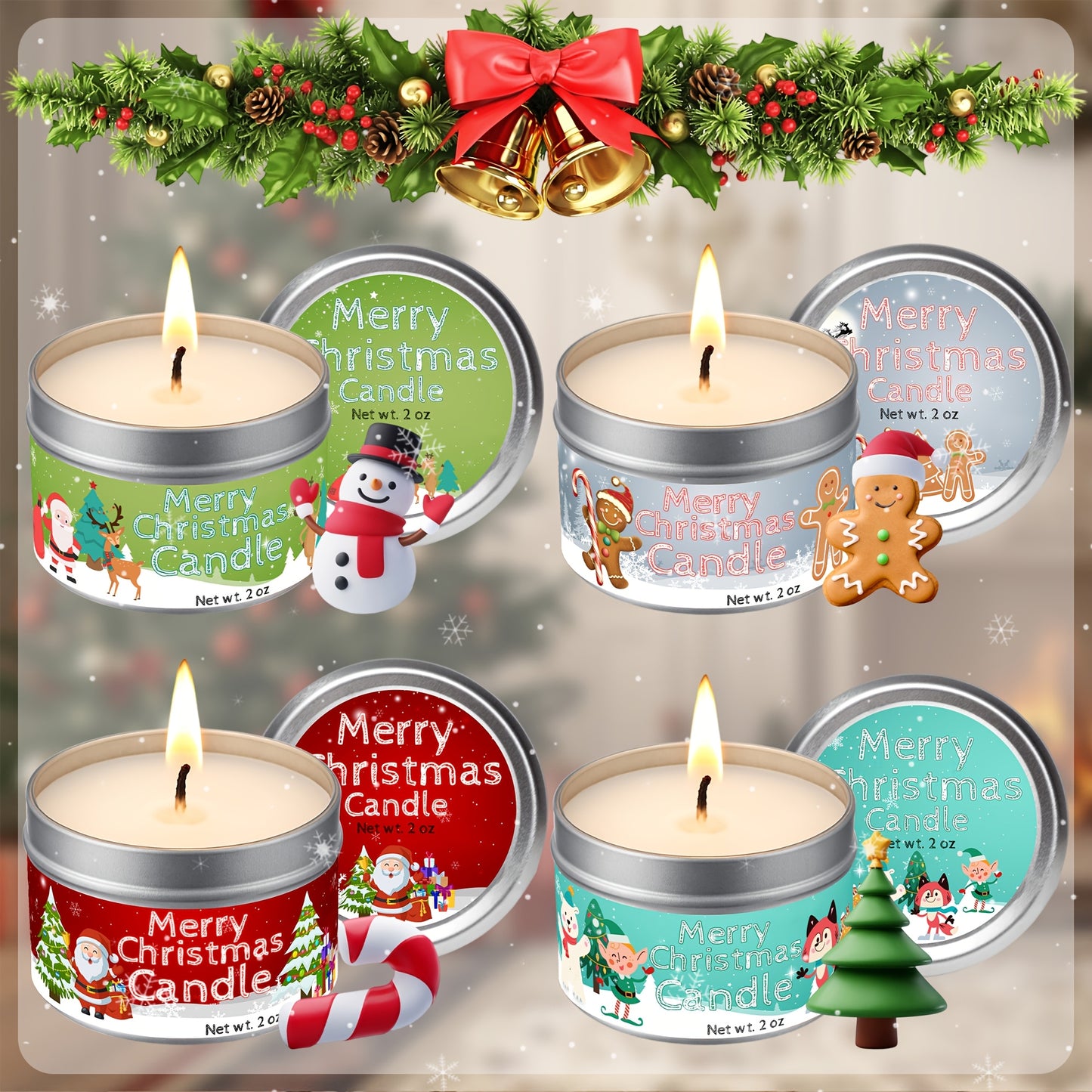 4pcs Premium Holiday Scented Candle Set - Christmas Candles with Cinnamon, Pine Tree & Vanilla Scents | Perfect Gift for Family and Friends | Ideal for Cozy Winter Nights, Holiday Parties & Home Decor | 4x3oz Christmas Candle
