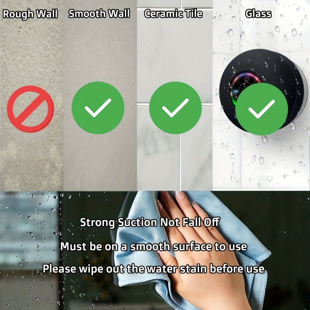 [Popular Choice] Portable Waterproof Wireless Speaker with Suction Cup - USB Rechargeable, 2-Hour Playtime, Ideal for Parties, Bathroom, Travel & Outdoor Use